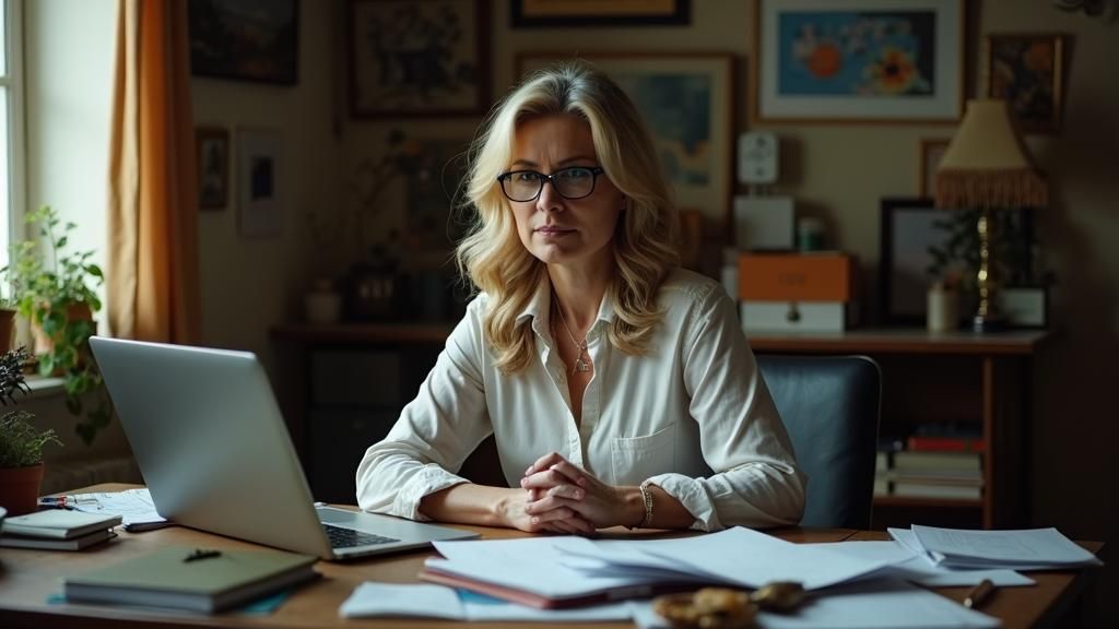 Woman Working at Home in Cinematic Style