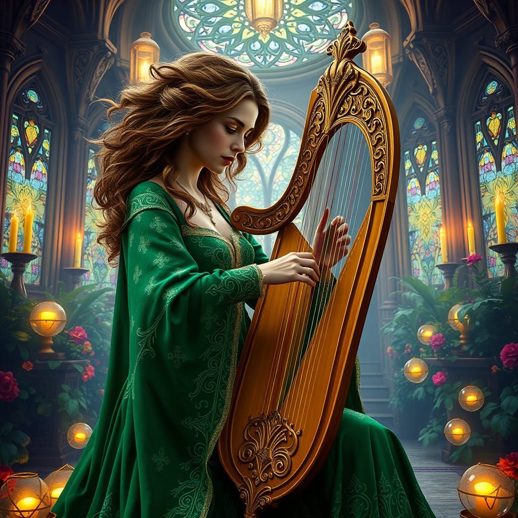 Regal Harpist in Celtic Splendor