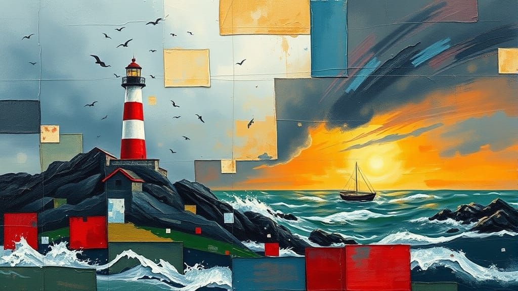 Lighthouse in Turbulent Stormy Seas