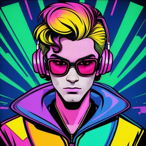 Synthwave Pop Art in Neon Retro Style