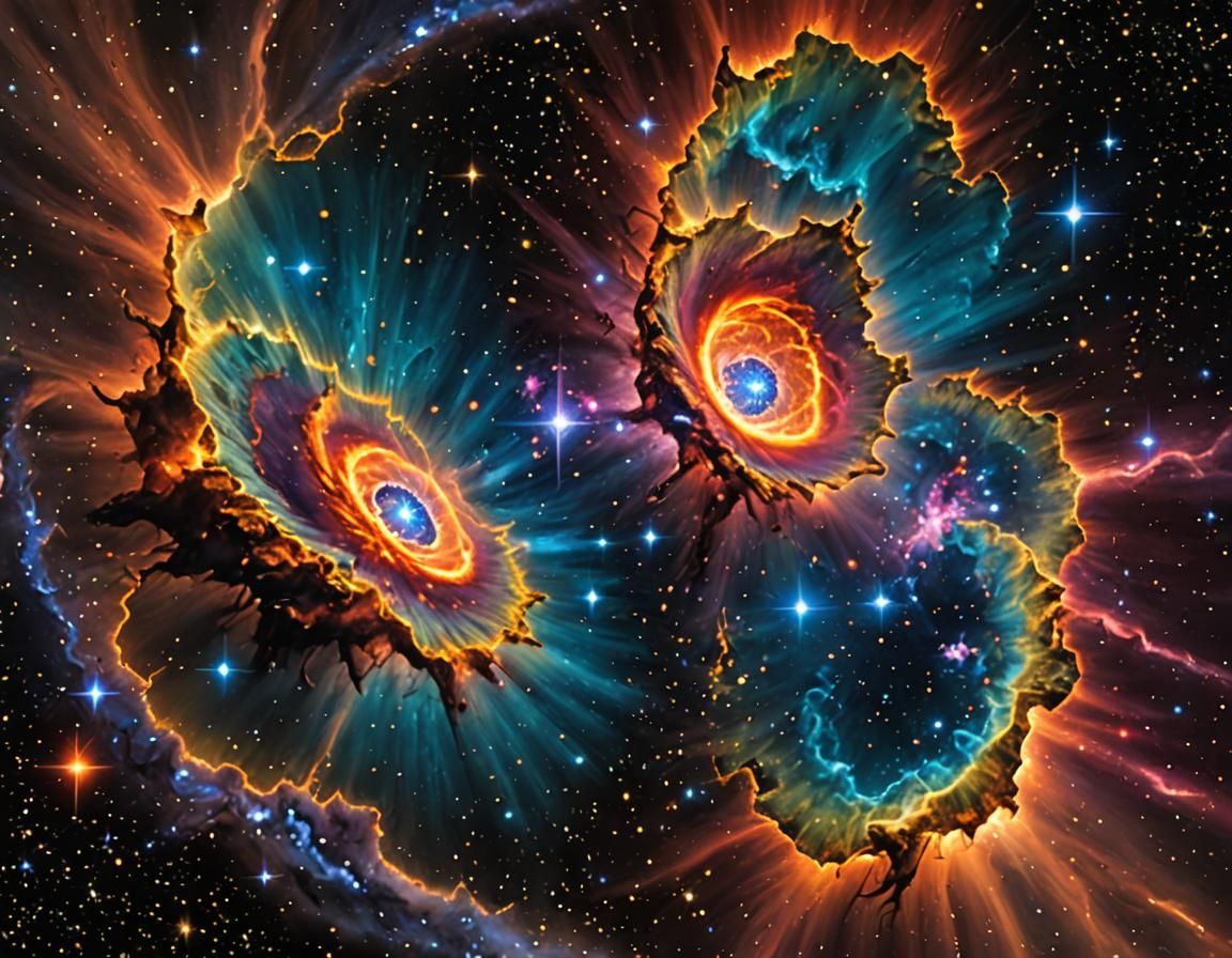 Colliding Star Systems in Supernova, Space Art