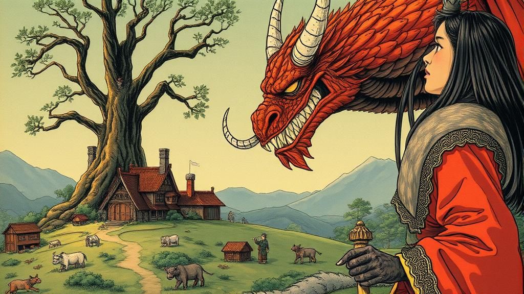 Smaug Visits Hobbiton in Ukiyo-e Style