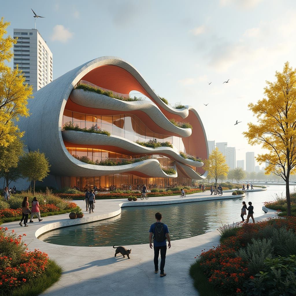 Futuristic Flower Building in Harmony with Nature