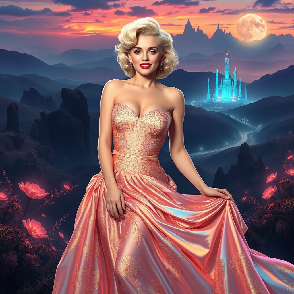 Surrealist Marilyn Monroe in Iridescent Gown