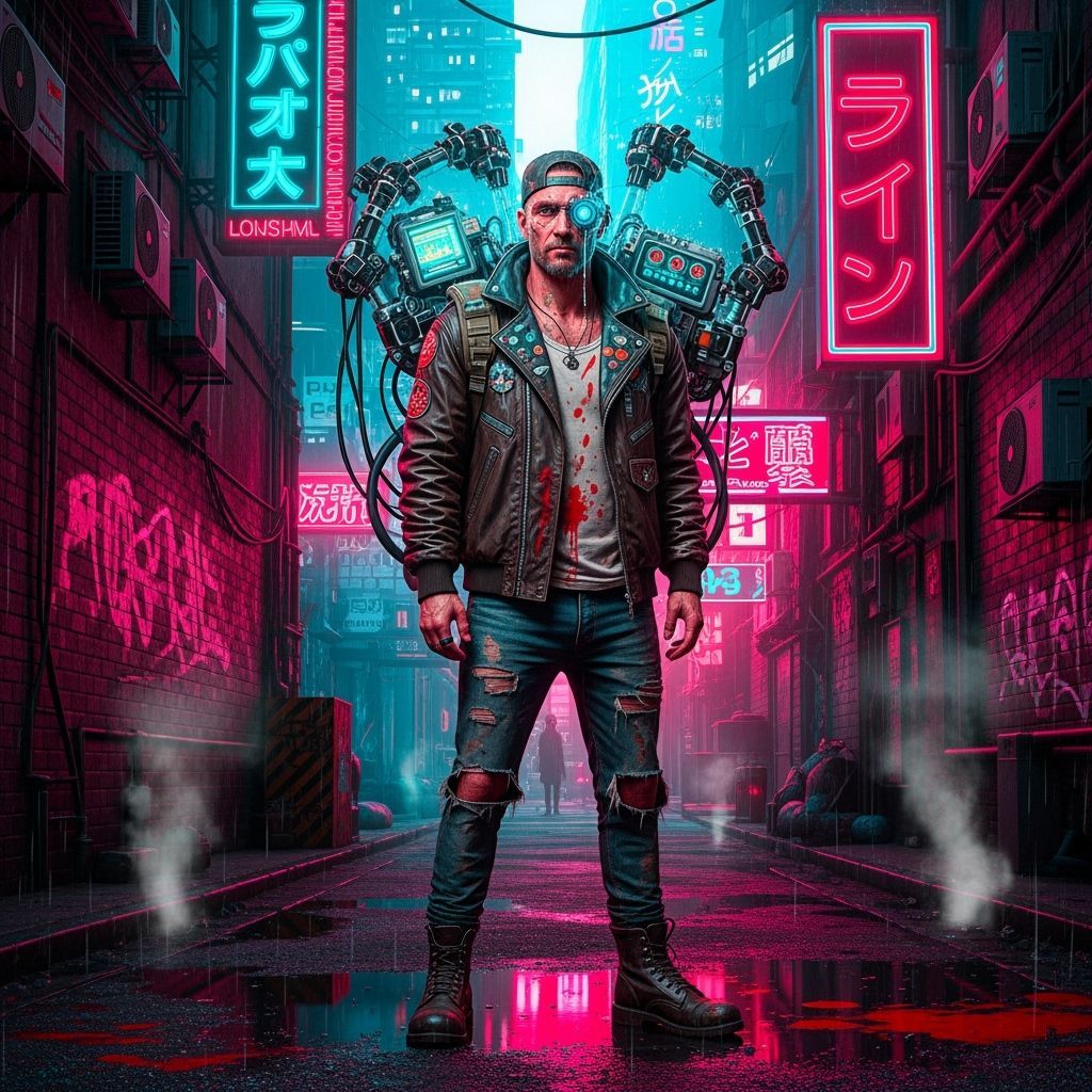 Cyberpunk Medic in Neon Alleyway