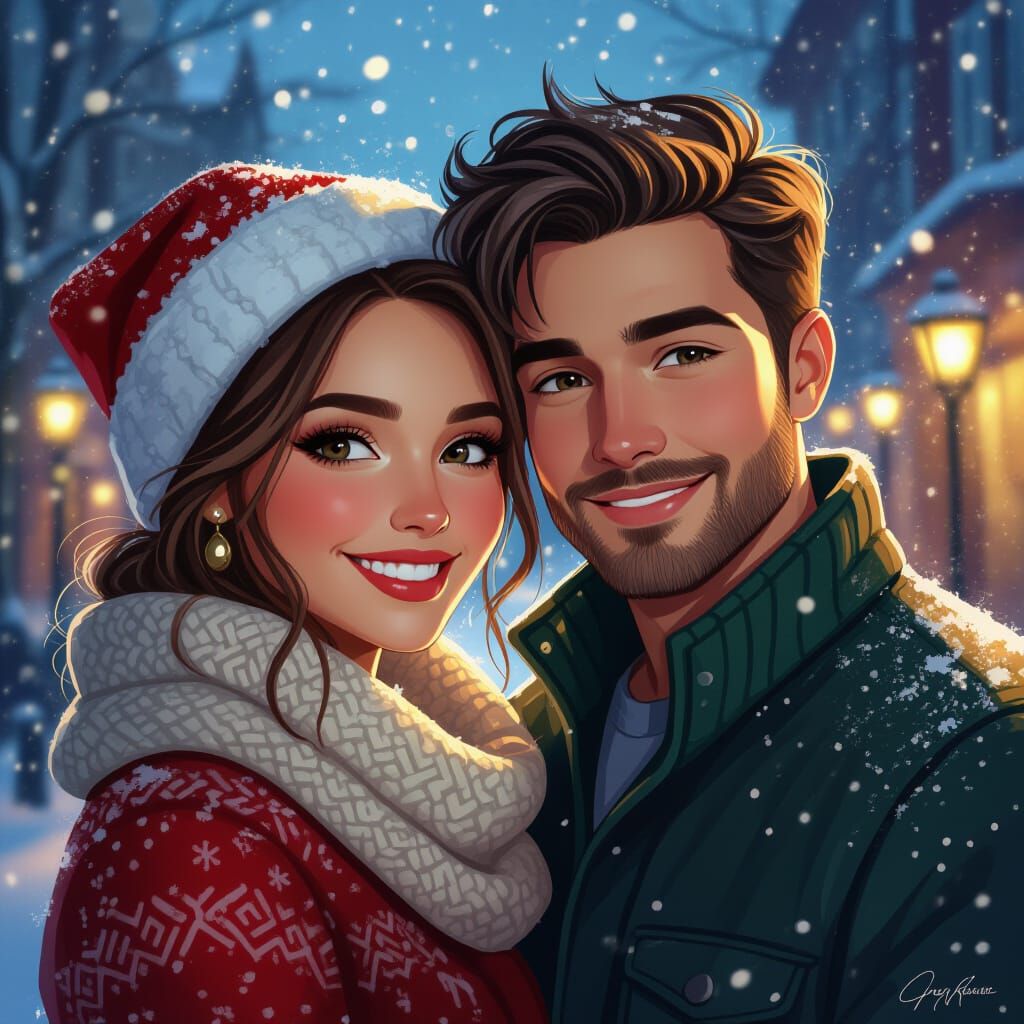 Cute Couple in Dynamic Christmas Portrait