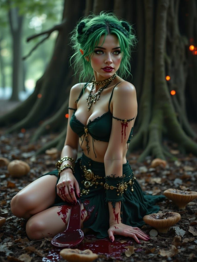 Mysterious Elven Huntress in Dark Forest