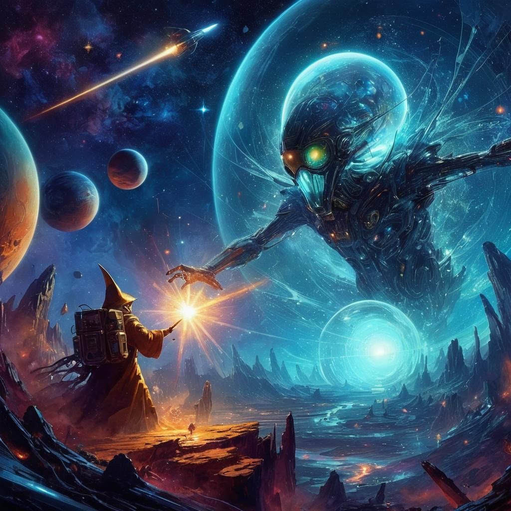 Astronaut Wizard Blasts Alien in Sci-Fi Battle