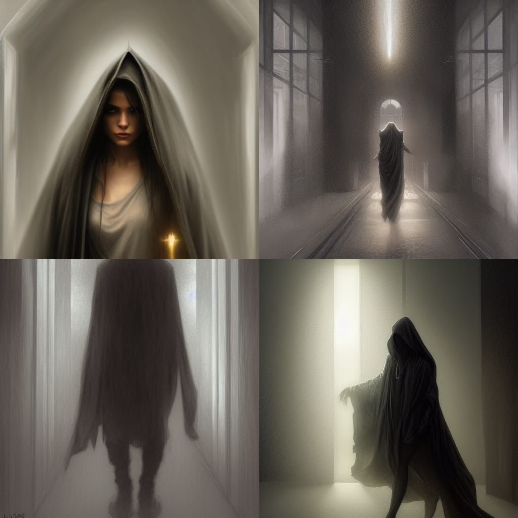 Cloaked Figure in Hallway Sketch