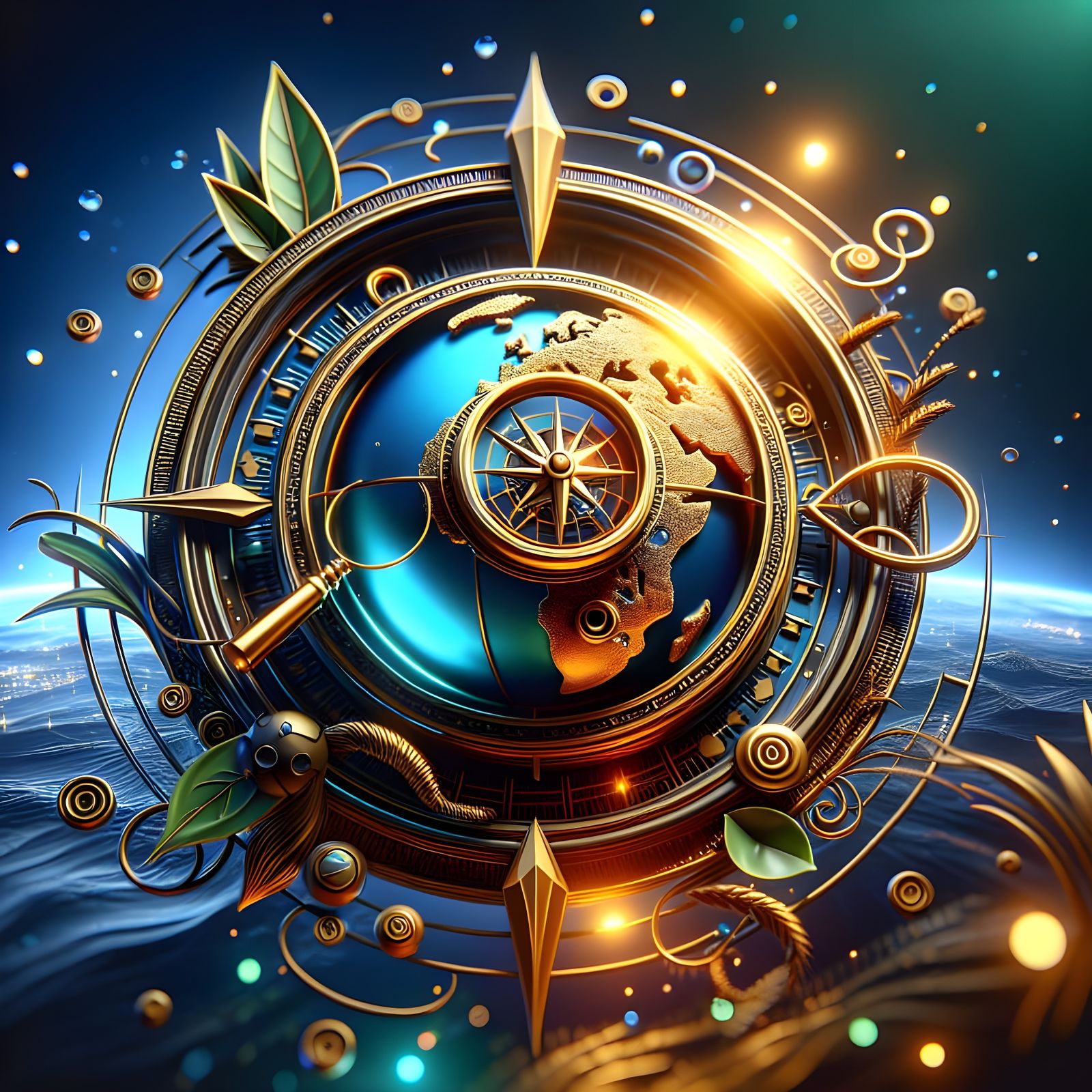 3D Globe Logo with Compass and Magnifying Glass