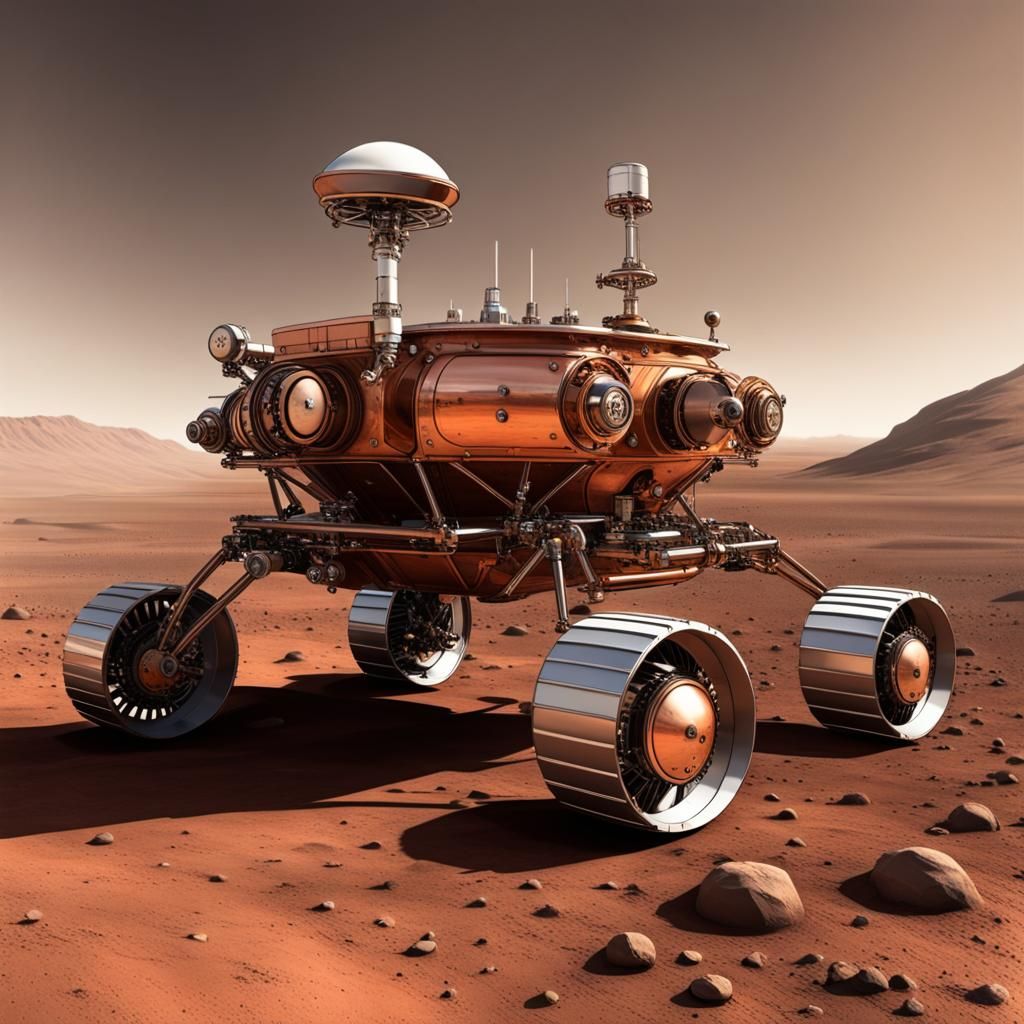 Steampunk Mars Rover on a Martian Expedition