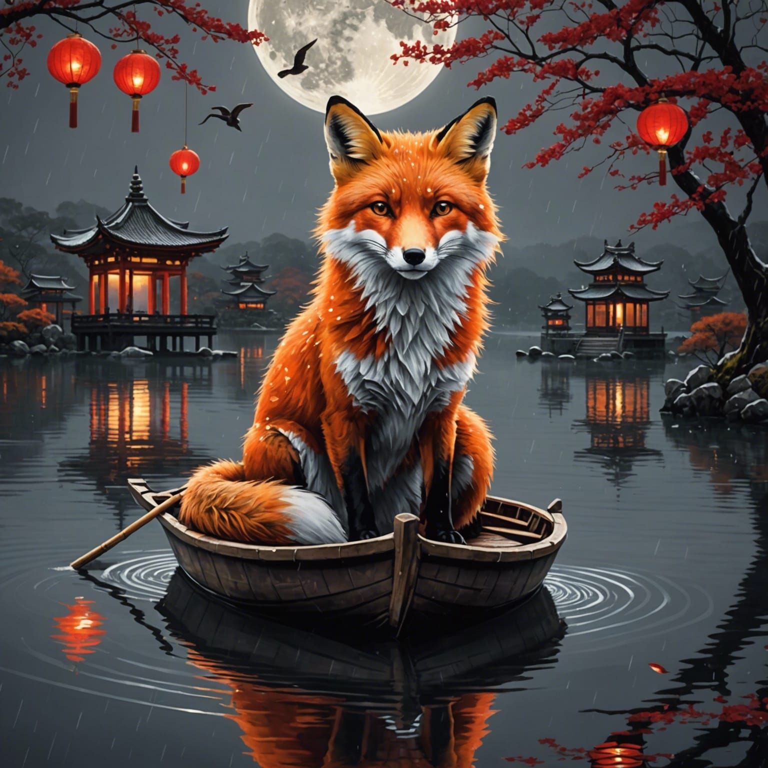 Glowing Heart Fox on Boat at Sunset