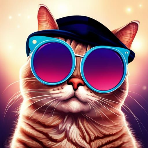 Hipster Kitty with Sunglasses: Hyperrealistic Digital Art