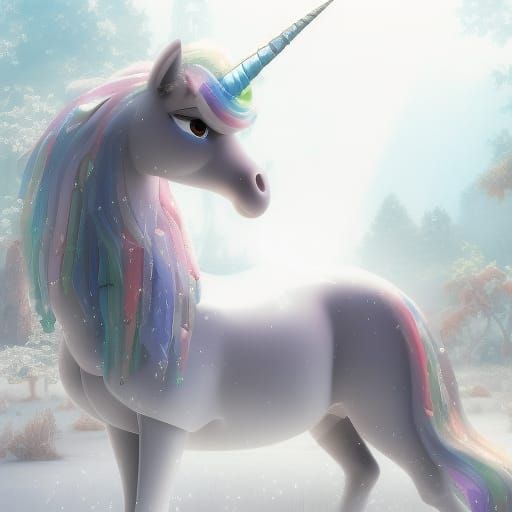 Crystal Unicorn in Crystal Forest: Disney Pixar Style