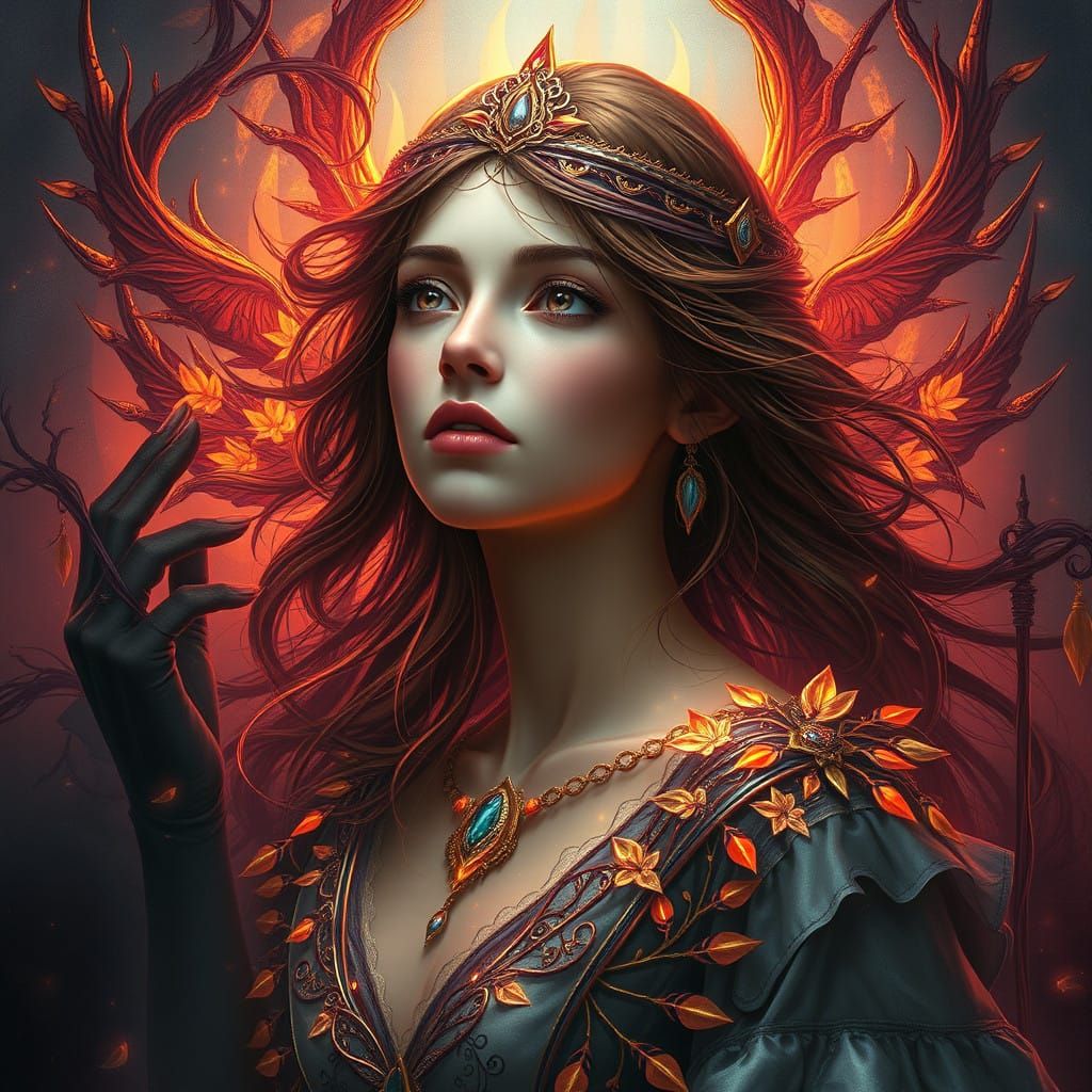 Enchanting Fantasy Woman in a Whimsical Landscape