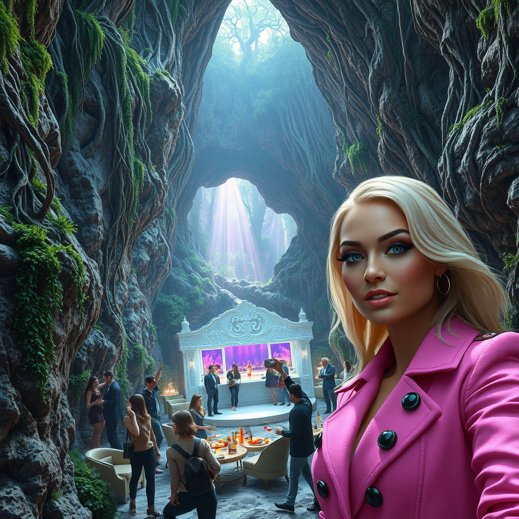 Cave Rave in Towering Rock Wall, Photorealistic