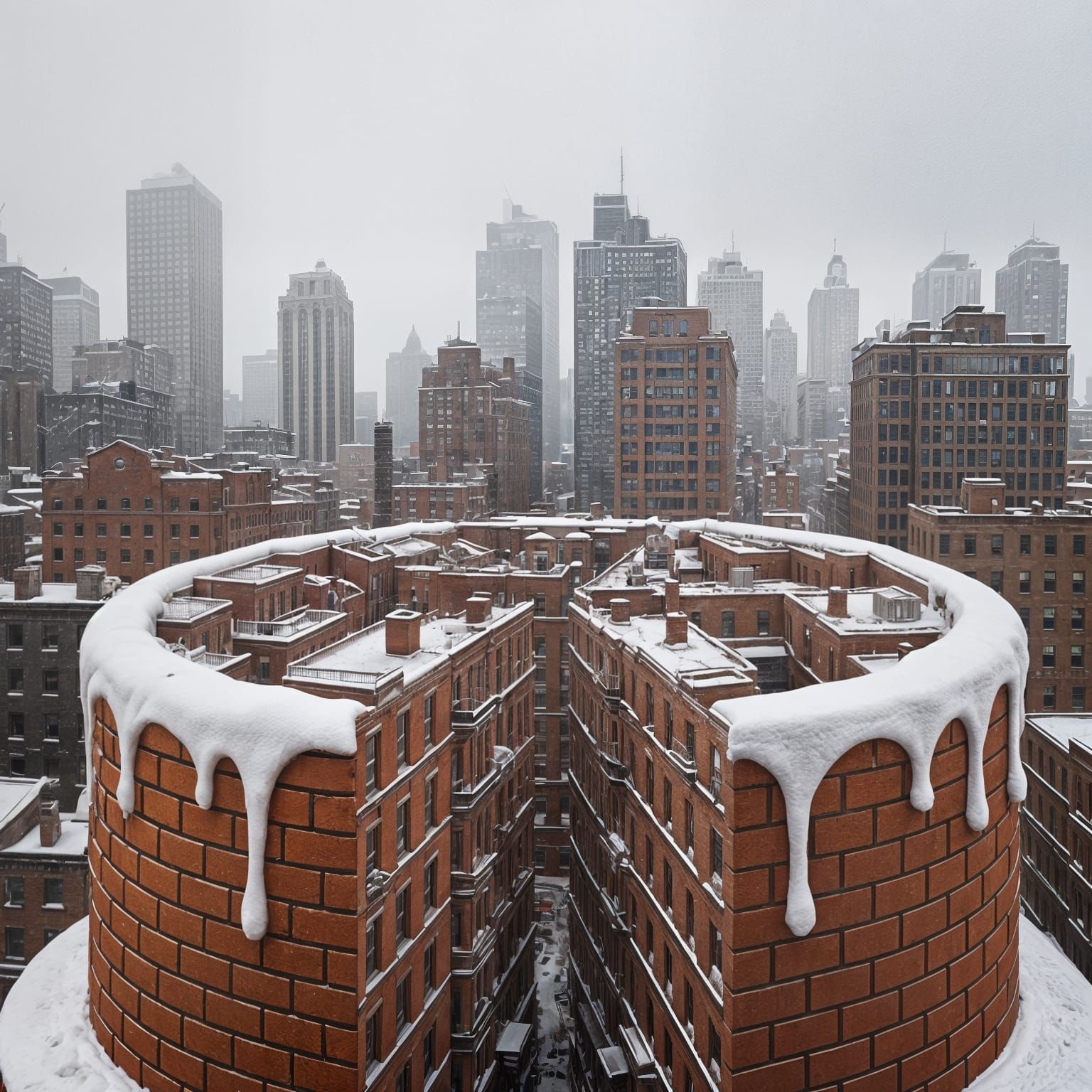 Surreal Red Velvet City Cake in Ruin-Punk Style
