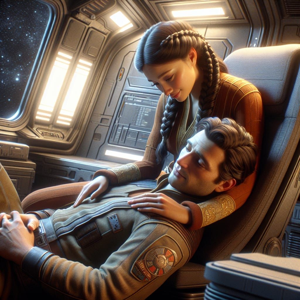 Space Pirate and Princess in Cosmic Setting