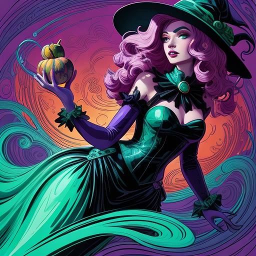 Retro Pop Art Witch Casting Spells in Color