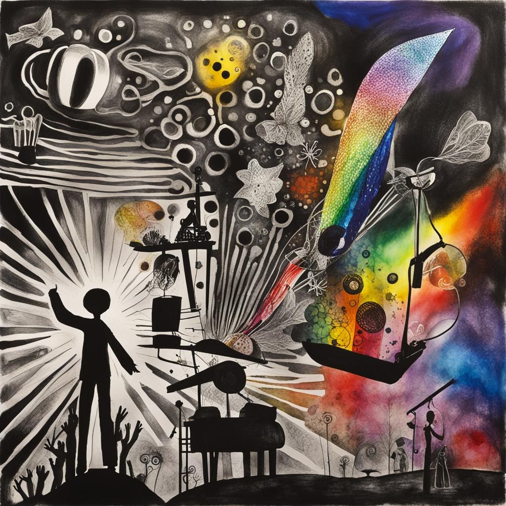 Surreal Rayograph with Rainbow Fairy in Abstract Art