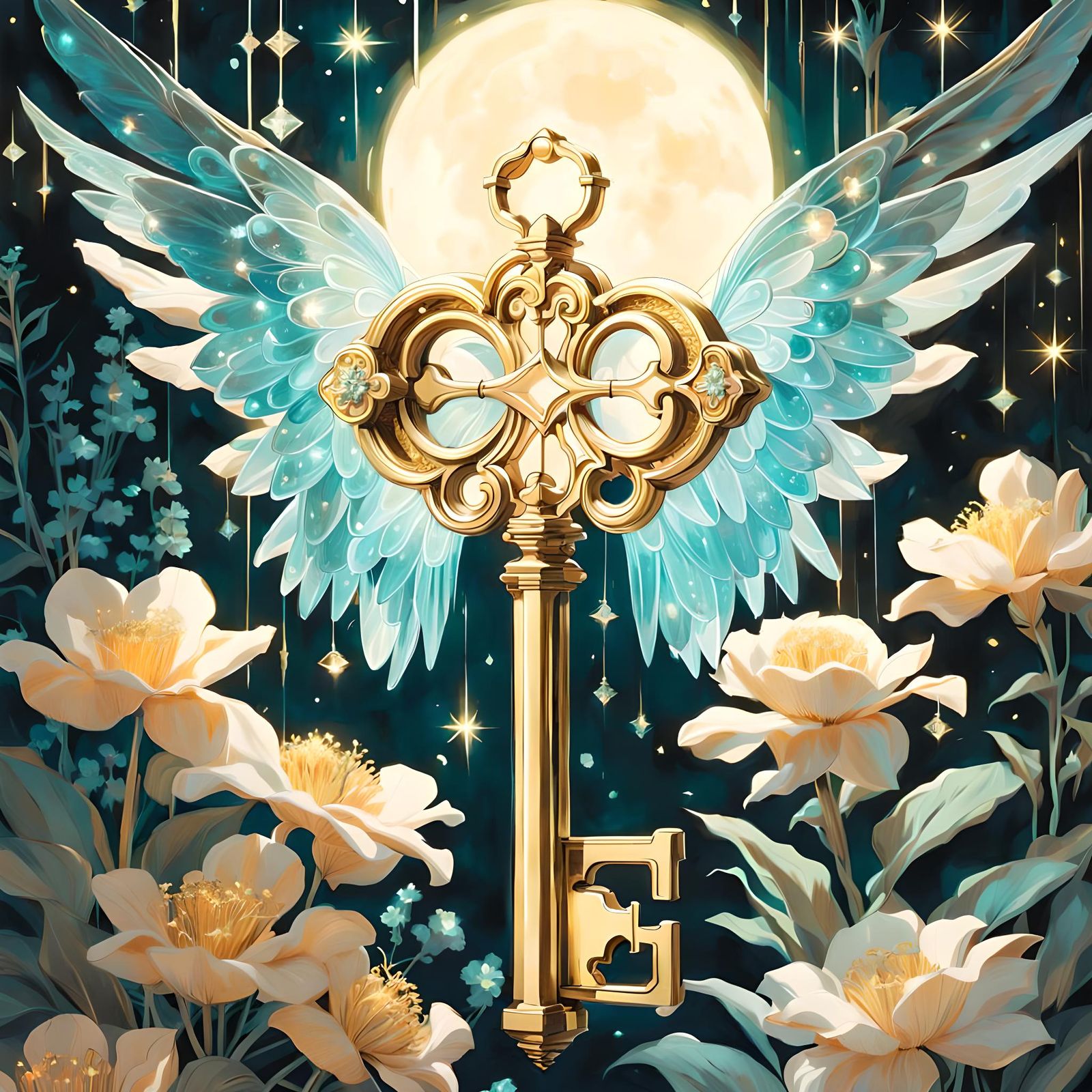 Enchanted Golden Key with Crystal Wings