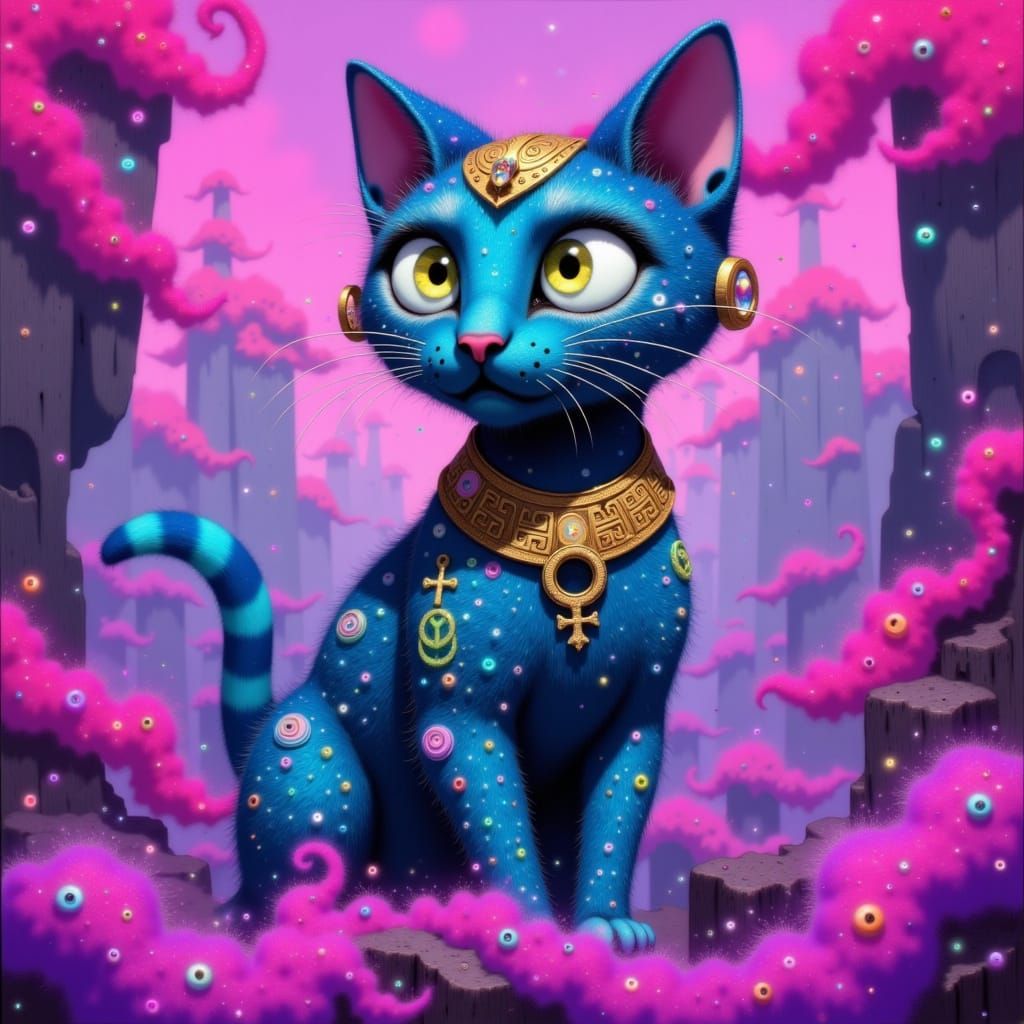 Majestic Bastet Cat in Dreamlike Realm