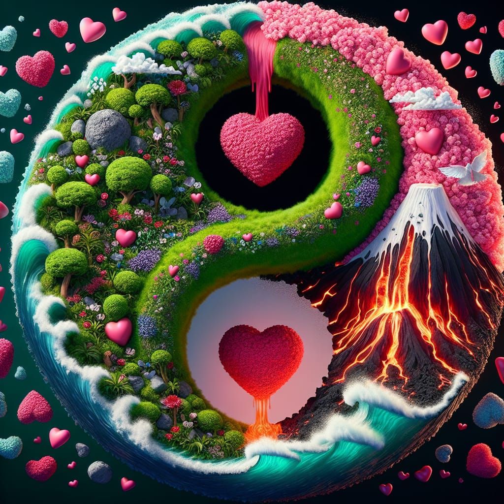 Romantic Yin-Yang Symbol in Hyper-Realistic 35mm Style