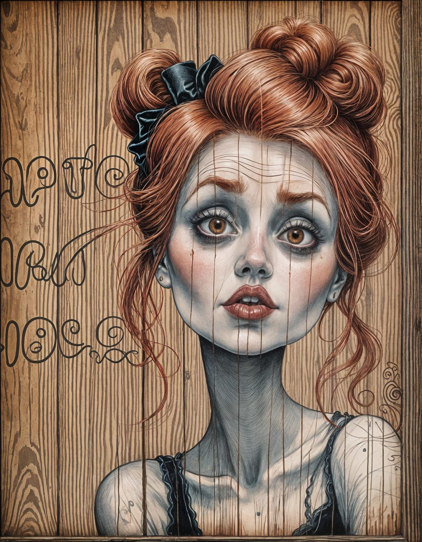 Gothic Cartoon of a Red-Haired Woman in Victorian Style