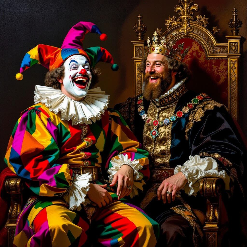 Jester Laughing with King in Rembrandt Style