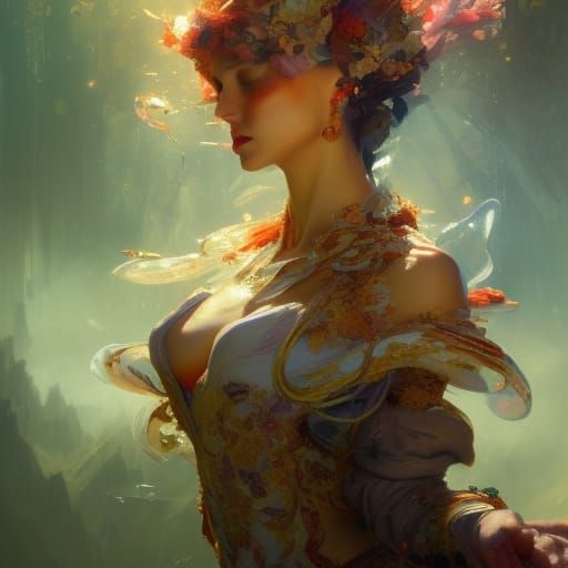 Georgian Queen of Hearts: Intricate Oil Painting