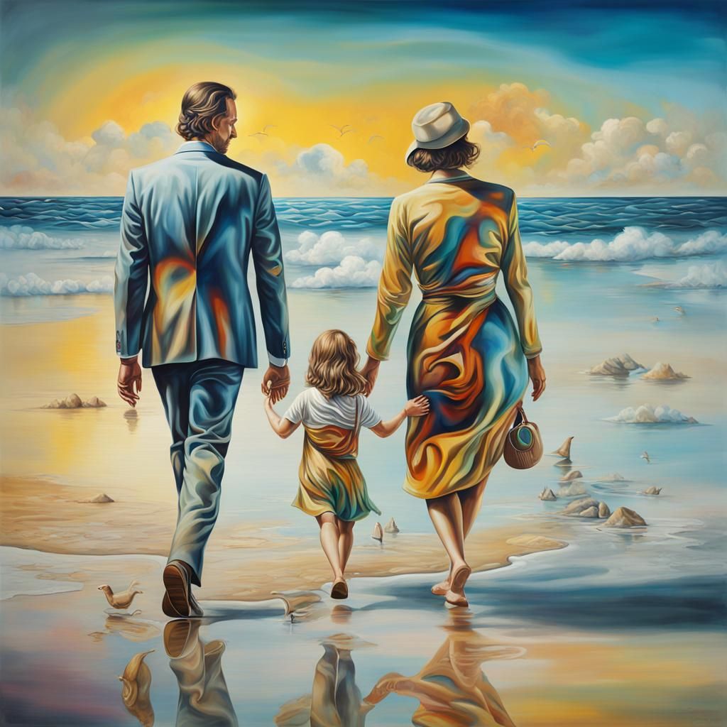 Surreal Double Exposure: Hearts on a Moonlit Beach