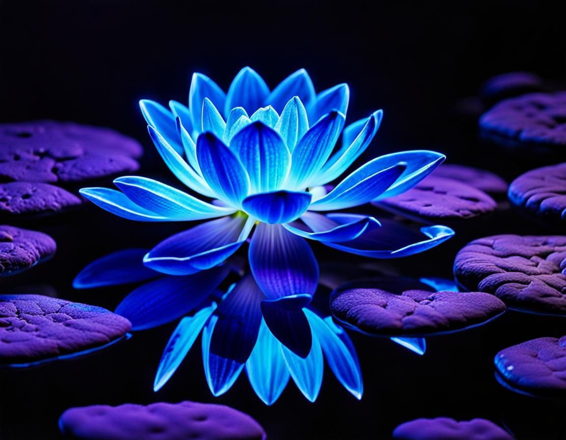 Glowing Sapphire Lotus Flower in Glass