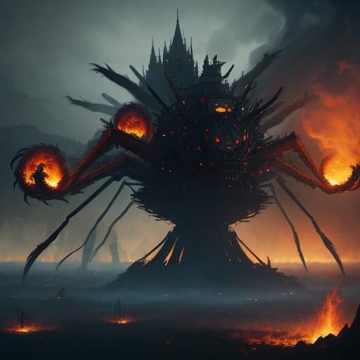 Goth Model in Coffee Shop with Giant Spiders