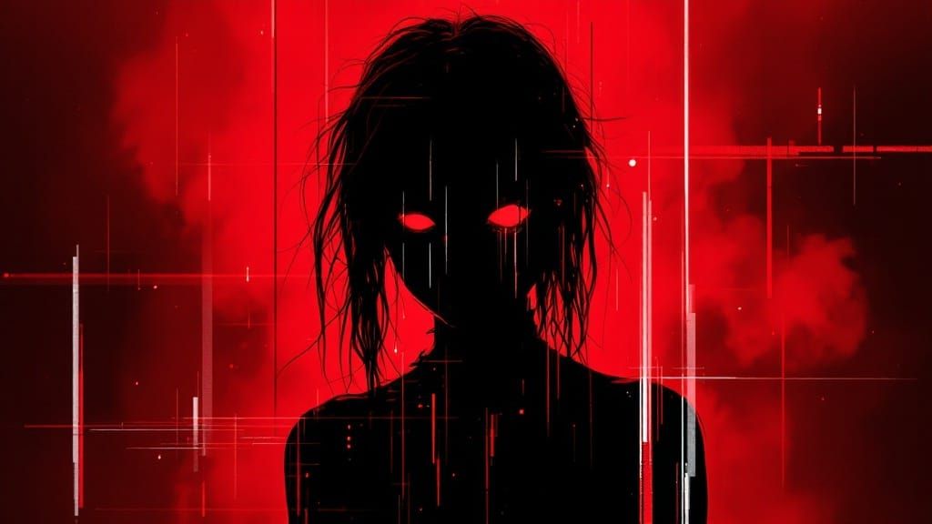 Cute Zombie Woman in Smokey Glitch Art