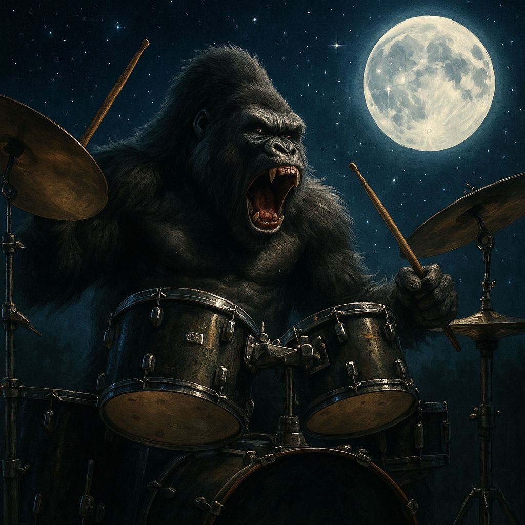 Gorilla Drumming to Heavy Metal Under Full Moon