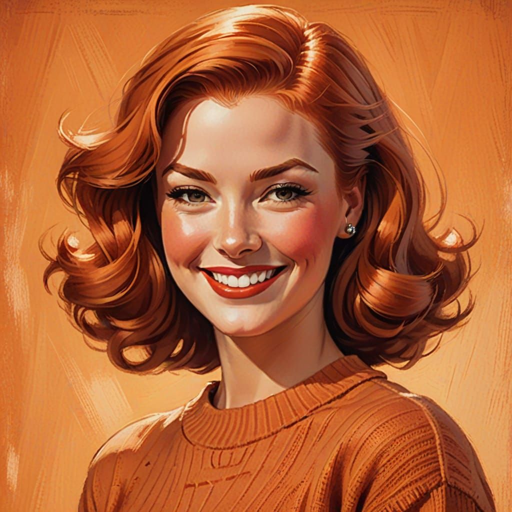 Vintage Pin-Up Art of a Red-Haired Woman