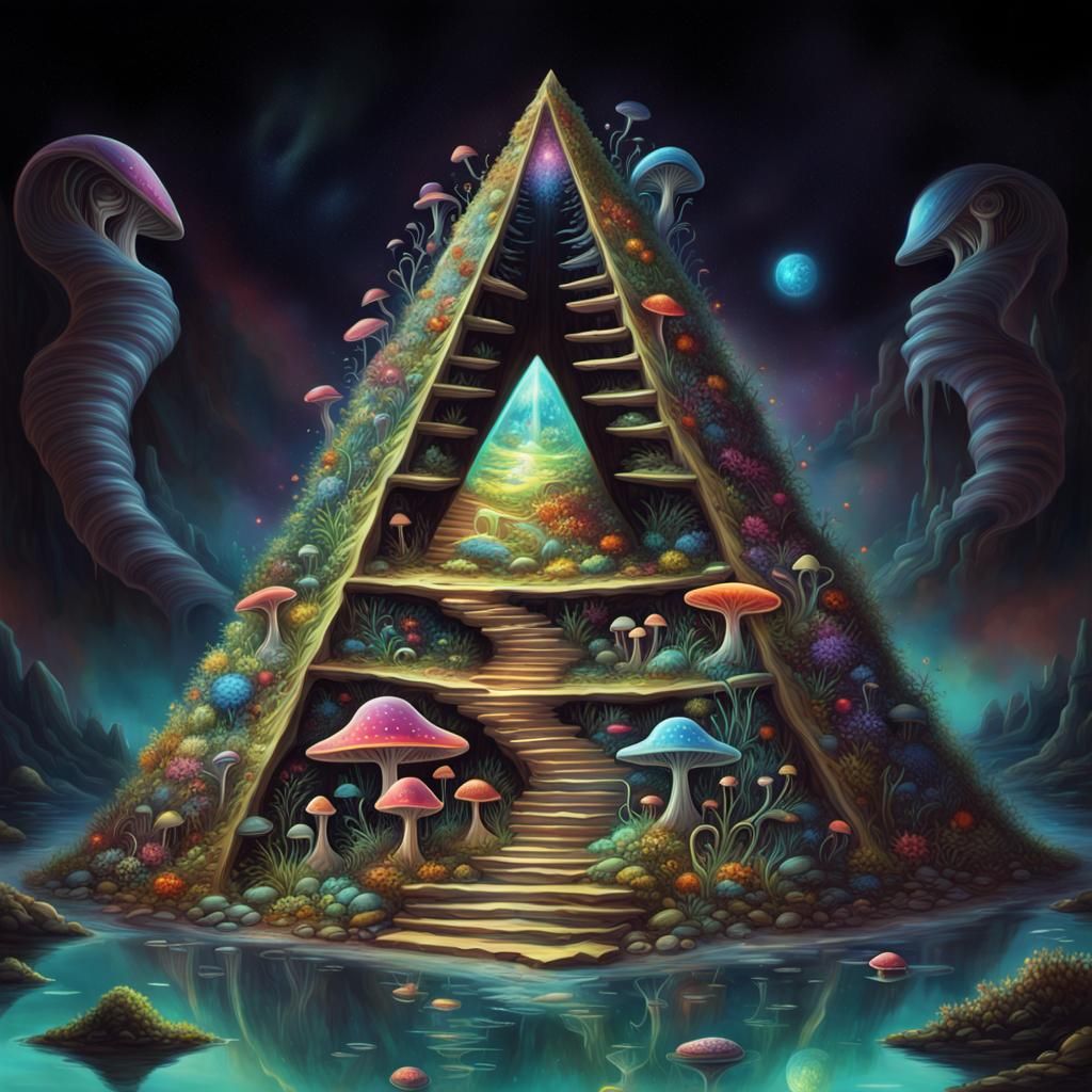Bioluminescent Alien Pyramid in Psychedelic Landscape