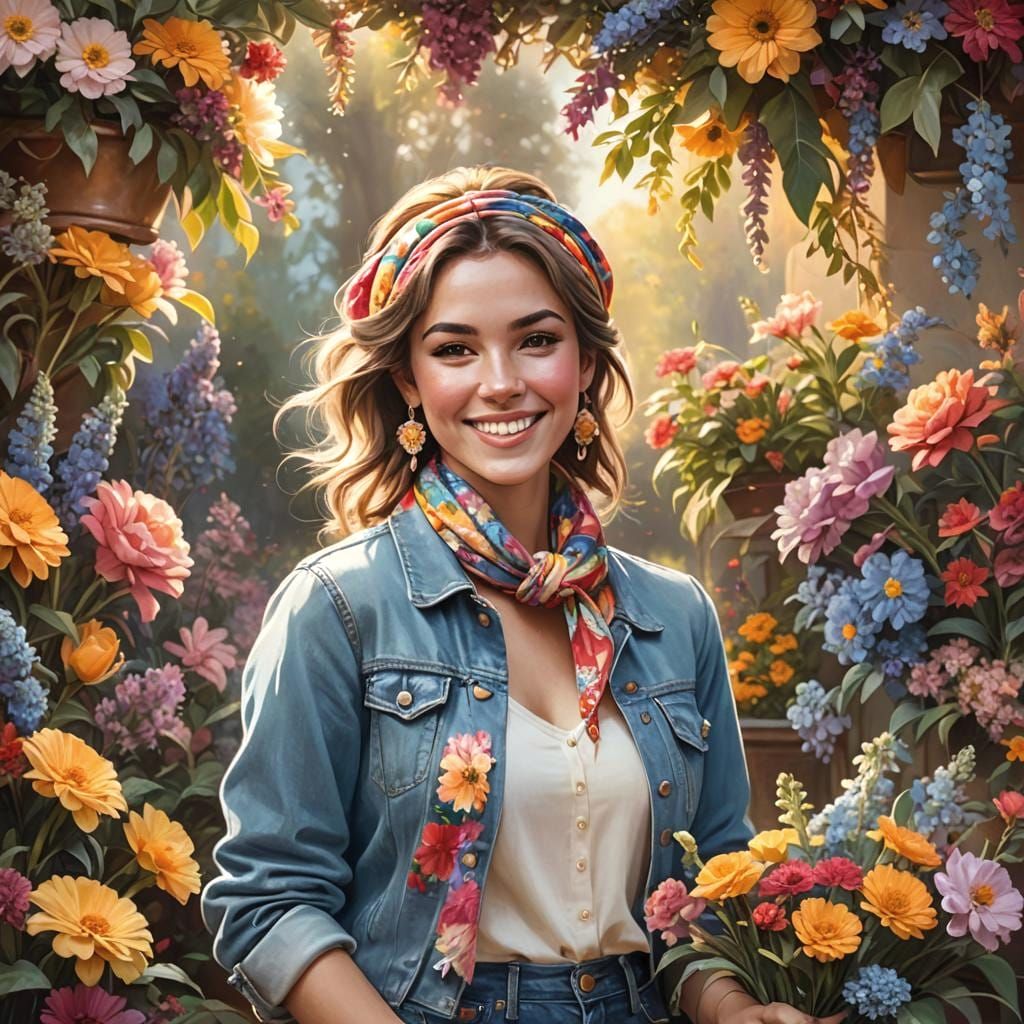 Smiling 70s Girl in Fantasy Style