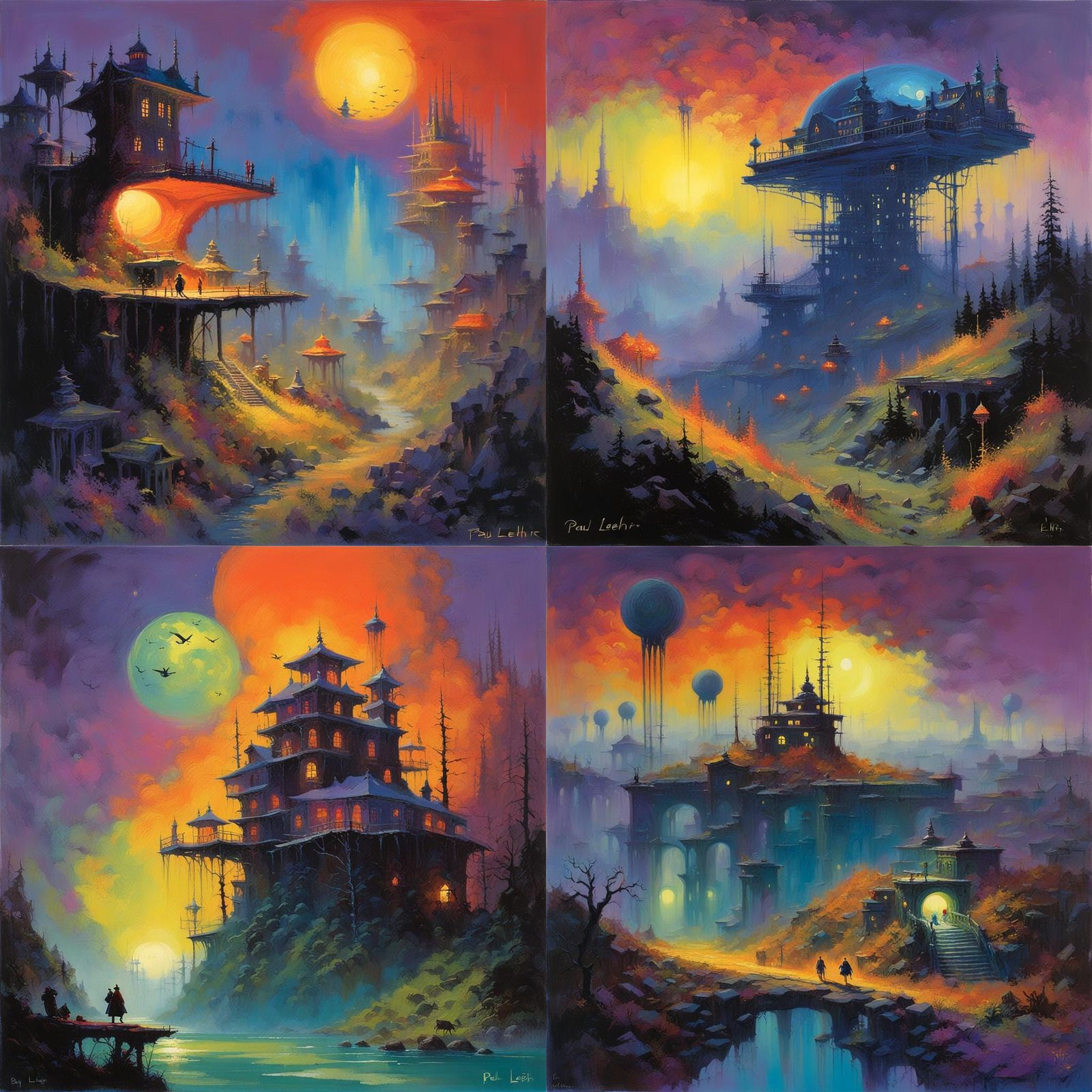 Retro Sci-Fi Scene with Spaceships and Planets