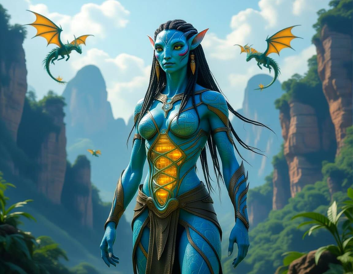 Marble Na'vi Avatar in Pandora Landscape