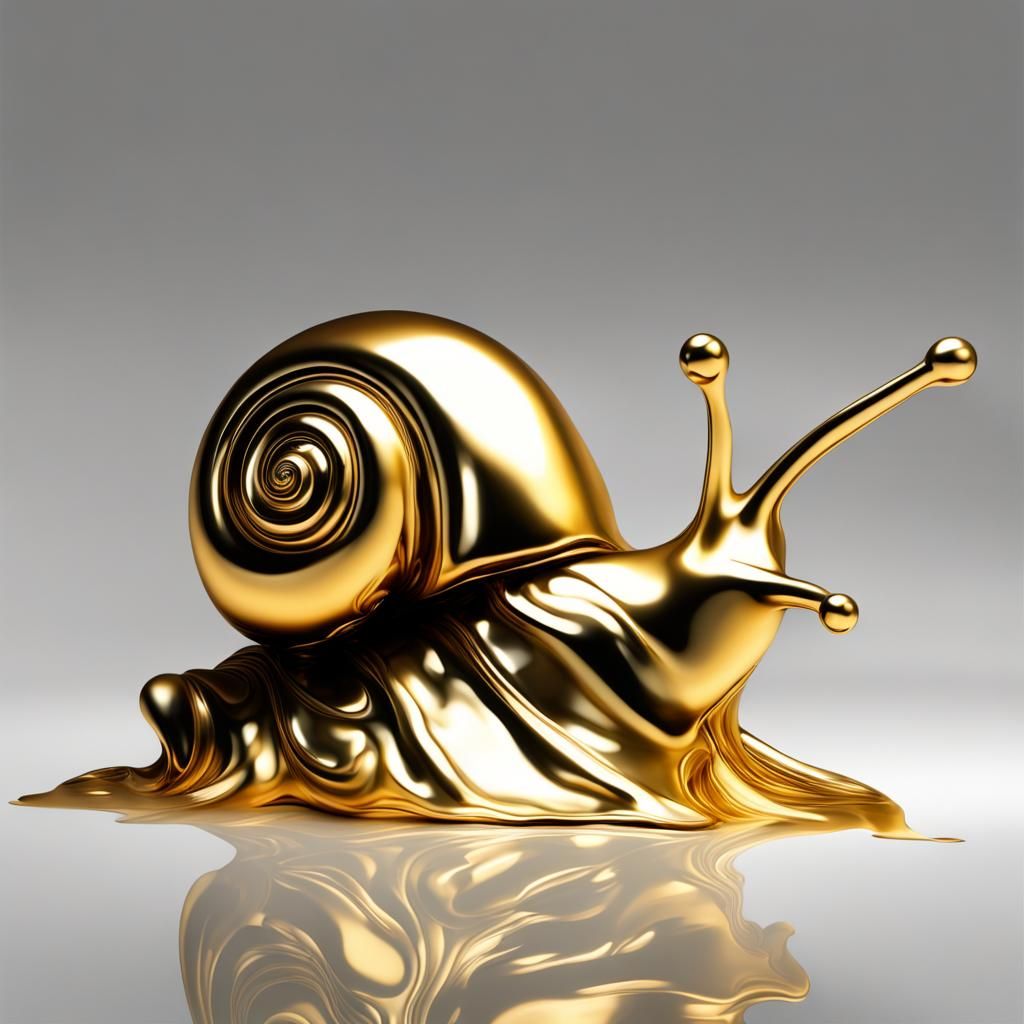 Golden Snail Sculpture Melting Elegantly