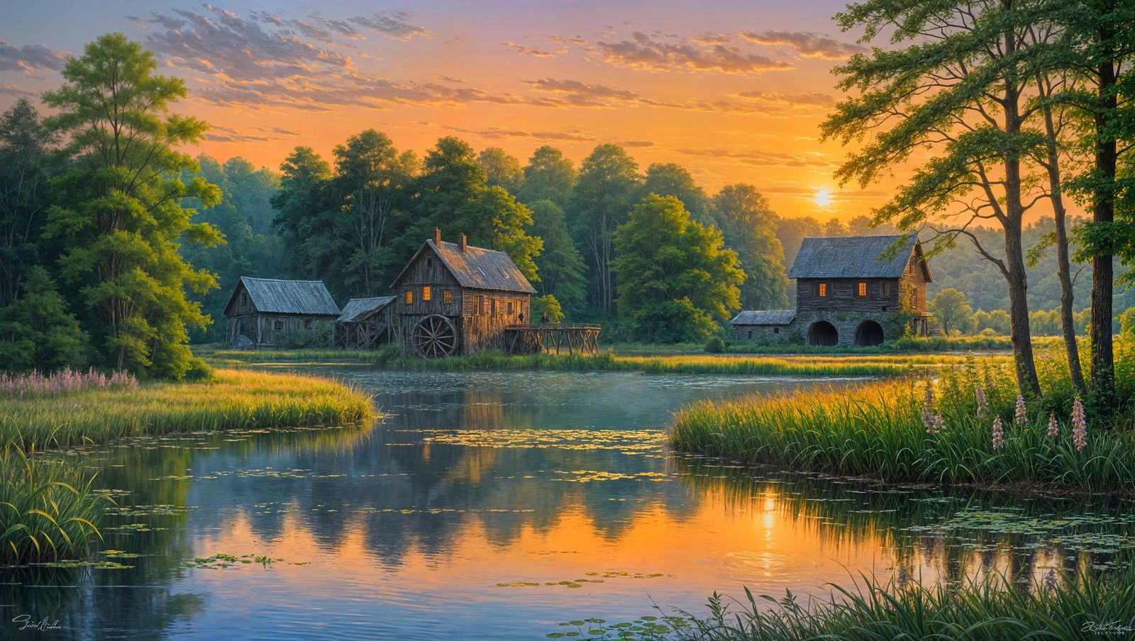Pennsylvania Pond at Sunset: Kinkade and Constable Style