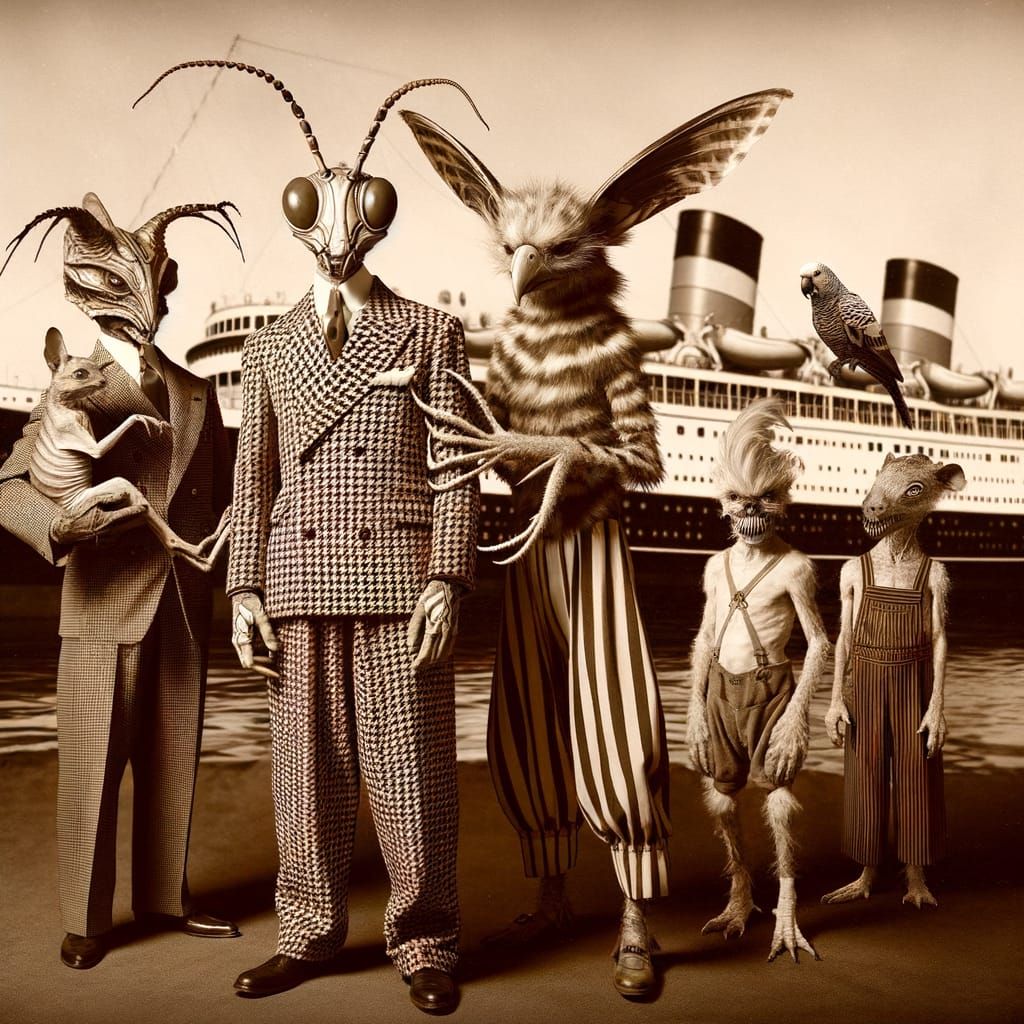 Eerie 20th Century Sepia Photo of Humanoid Hybrids