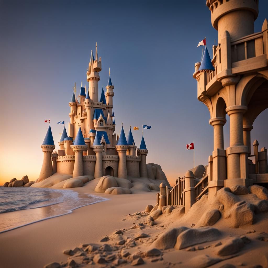 Mediterranean Beach Sand Castle at Dusk