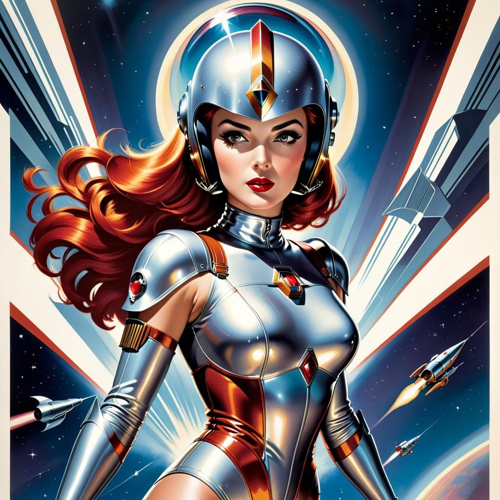 Retro-Futuristic Space Bombshell in Art Deco Style