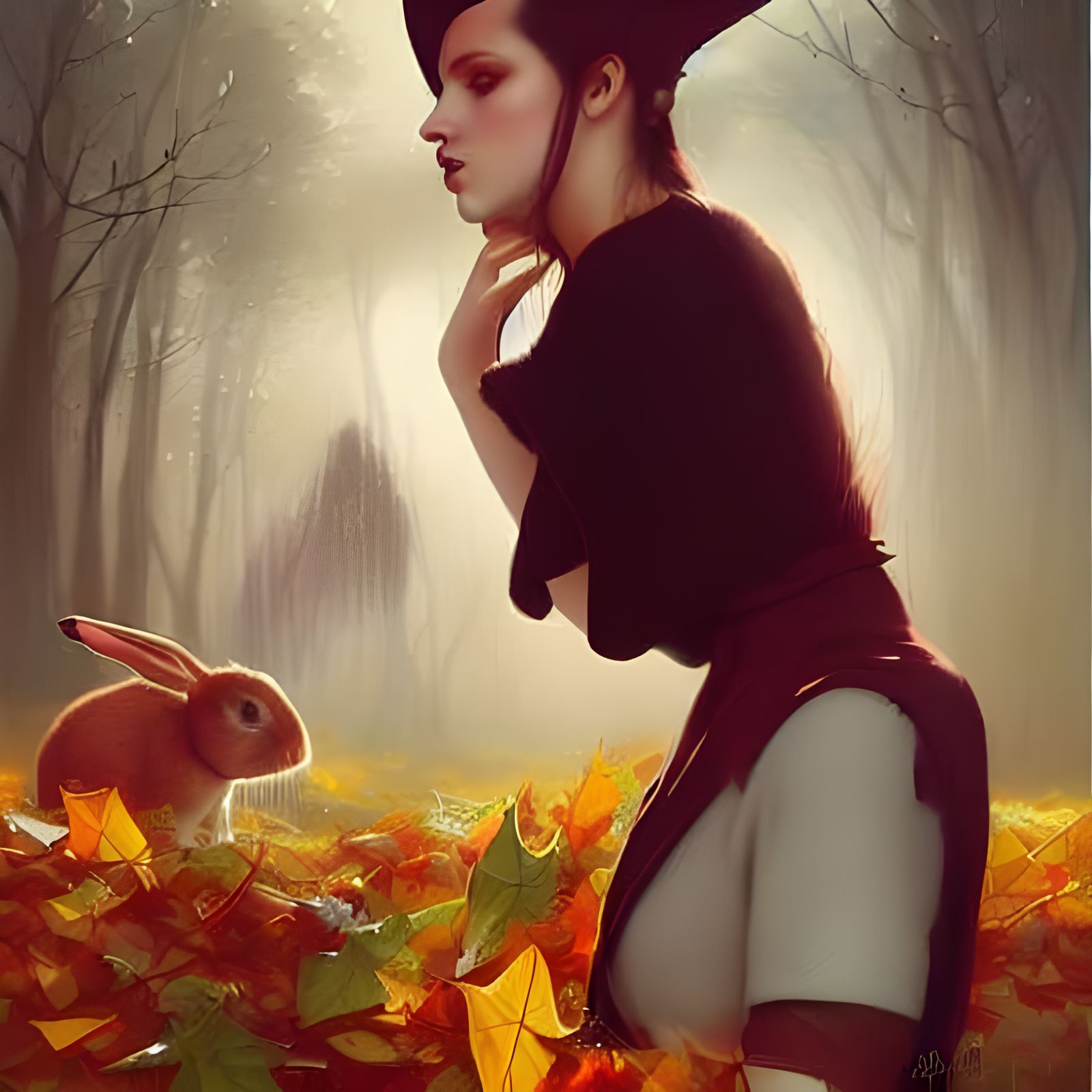 Rabbit and Cow in Autumn, Tom Bagshaw Style
