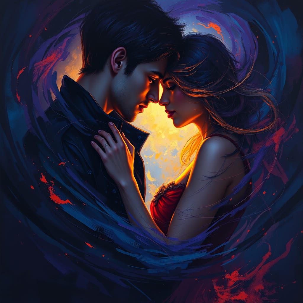 Passionate Embrace in a Vortex of Color