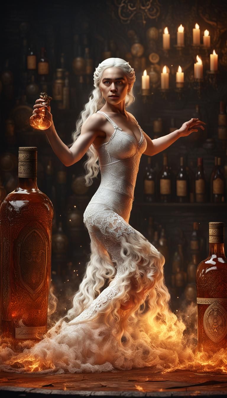 Daenerys Dancing in Whiskey Bottle, Fantasy Art