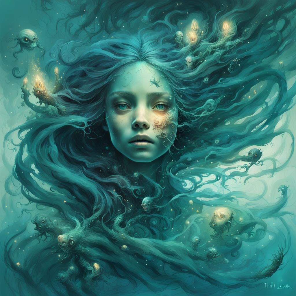 Bioluminescent Mermaid and Ghostly Spirits