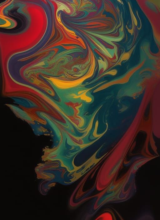 Colorful Swirling Heart in Marbled Oil Splash Style